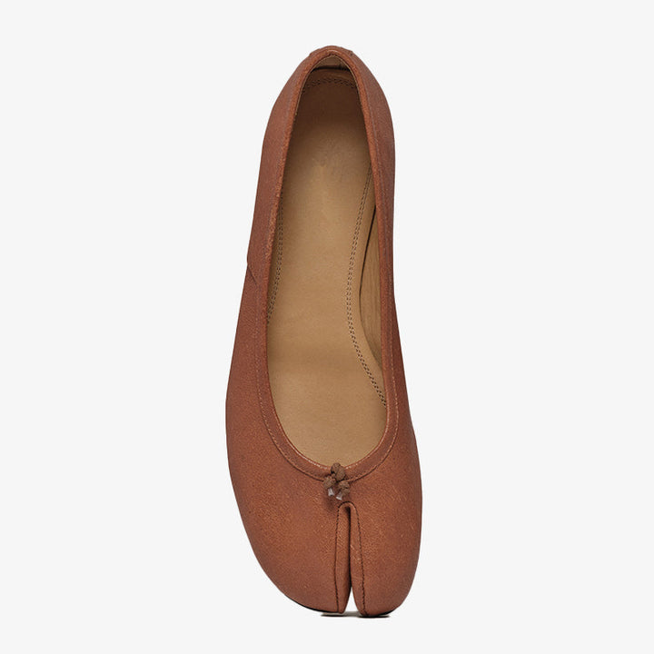 Camel Split-toe Leather Ballerina Flats - Arno Conti Shoe