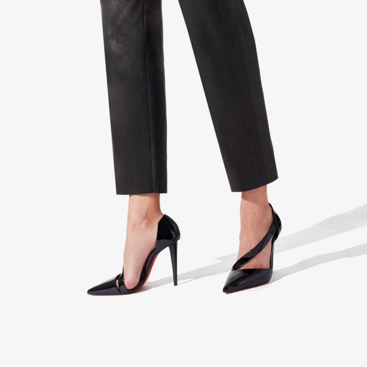 Black Patent Leather Pumps with Asymmetrical Vamp - ARNO CONTI