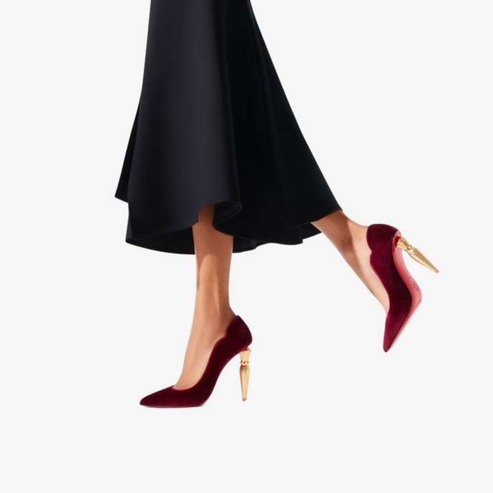 Red Veau Velours Pump with Gold Heel - ARNO CONTI