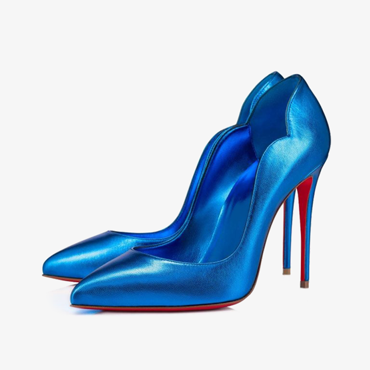 Laminated Blue Leather Pump with Pointed Toe - ARNO CONTI