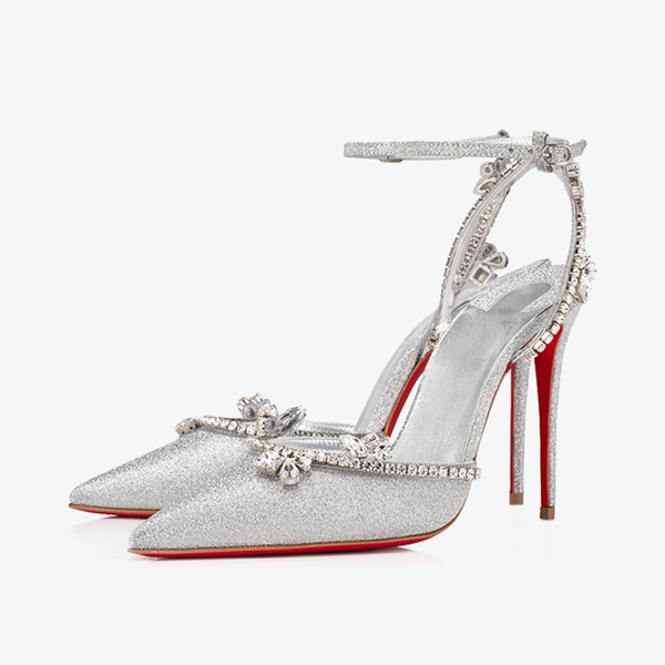 Silver Glitter Sandal with Strass-Adorned Straps