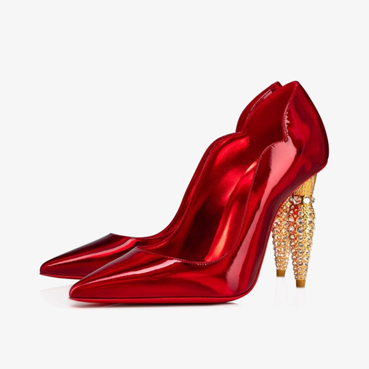 Red Patent Leather Pump Gold Heel - ARNO CONTI