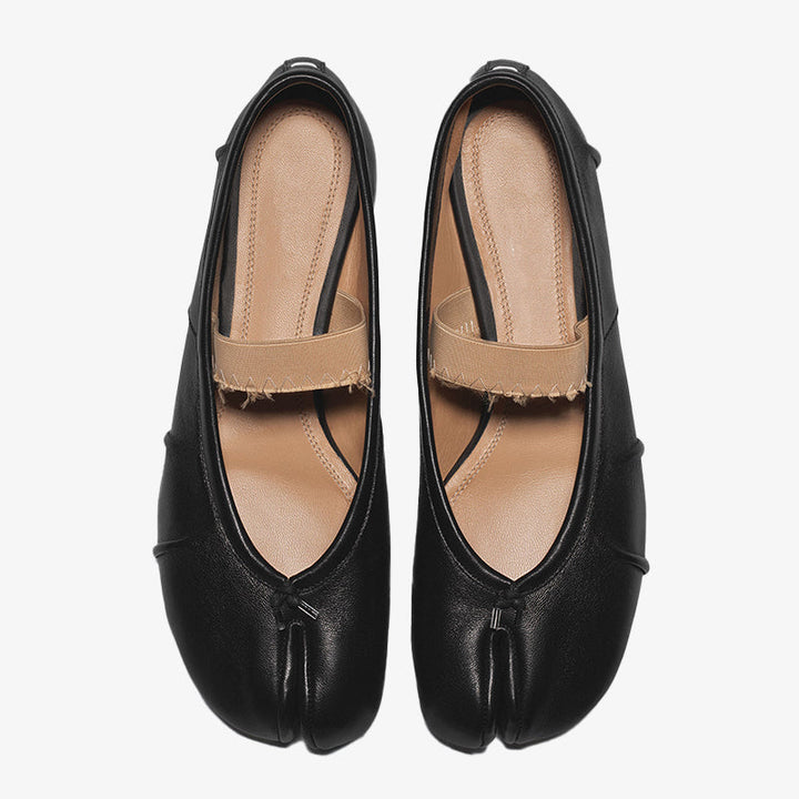 Distressed Leather Split-toe Ballerinas - Arno Conti Shoe