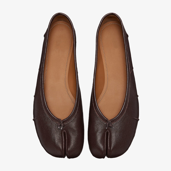 Elegant Split-Toe Ballet Flats in Tan Leather - Arno Conti Shoe