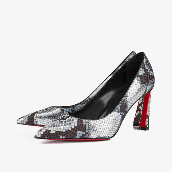 Silver Embossed Snake-Effect Pump