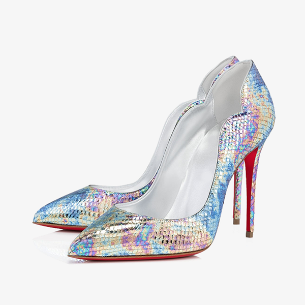 Metallic Snake-Effect Leather Pump