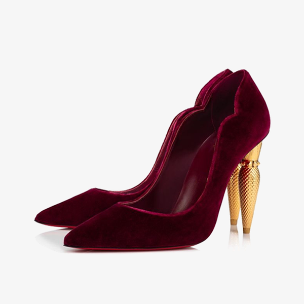Red Veau Velours Pump with Gold Heel - ARNO CONTI