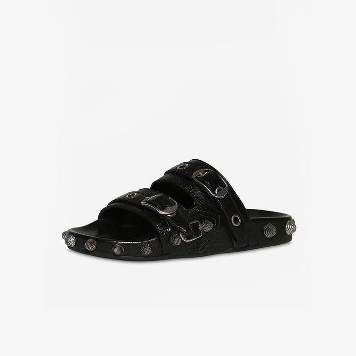 Black Open Toe Rivets Sandals - ARNO CONTI