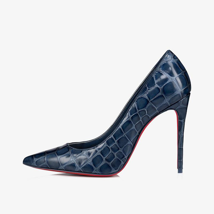 Refined Denim-Blue Alligator-Embossed Pumps - ARNO CONTI