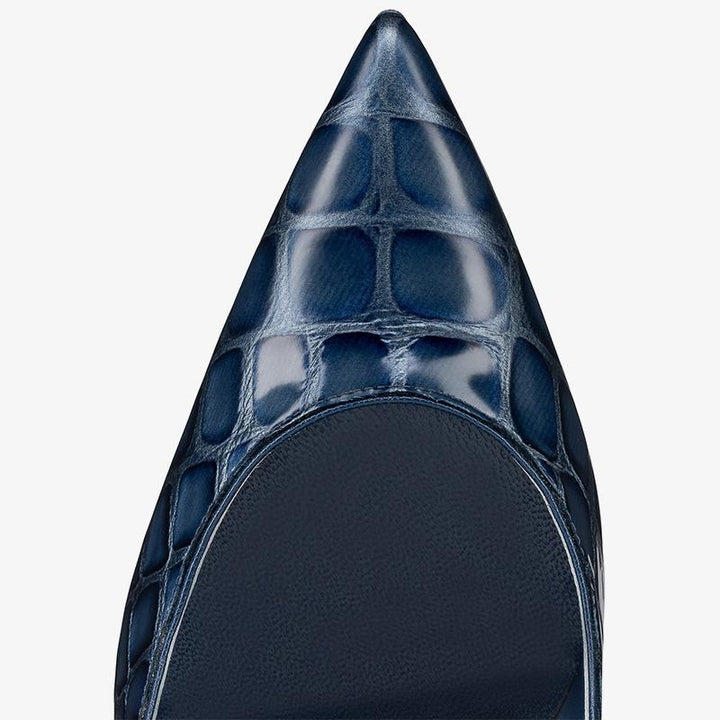 Refined Denim-Blue Alligator-Embossed Pumps - ARNO CONTI