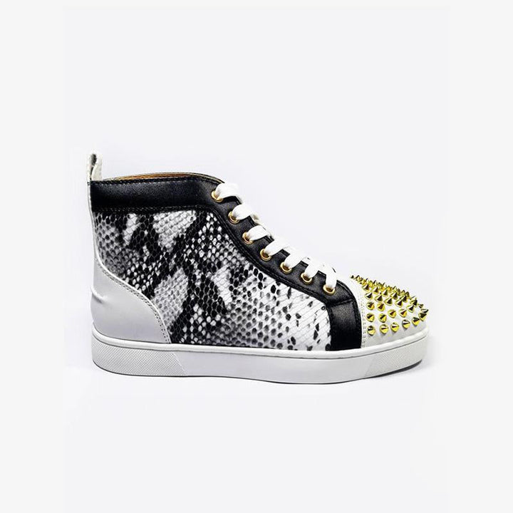 Snakeskin Shoes Rivets Leather Sneakers - ARNO CONTI