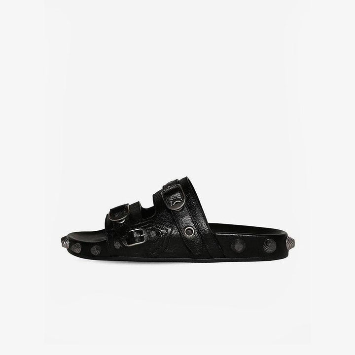 Black Open Toe Rivets Sandals - ARNO CONTI