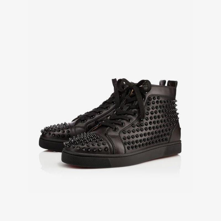Sneakers High Top Black Leather Spikes - ARNO CONTI