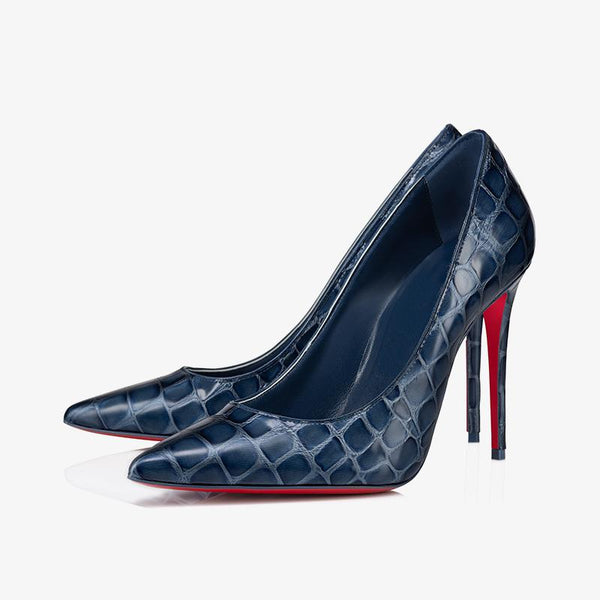 Refined Denim-Blue Alligator-Embossed Pumps - ARNO CONTI