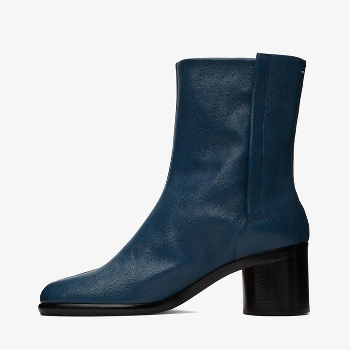 Navy Grained Leather Ankle Boots - Arno Conti Shoe