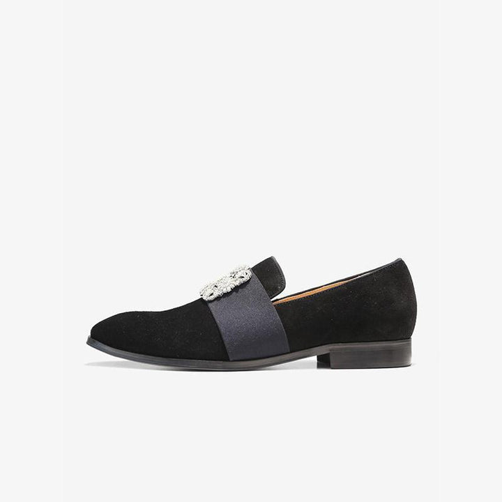 Suede Loafers with Decorative Jeweled Strap - Arno Conti Shoe