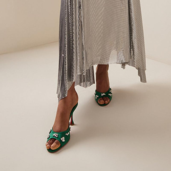 Crystal-Embellished Crepe Satin Sandals green - ARNO CONTI