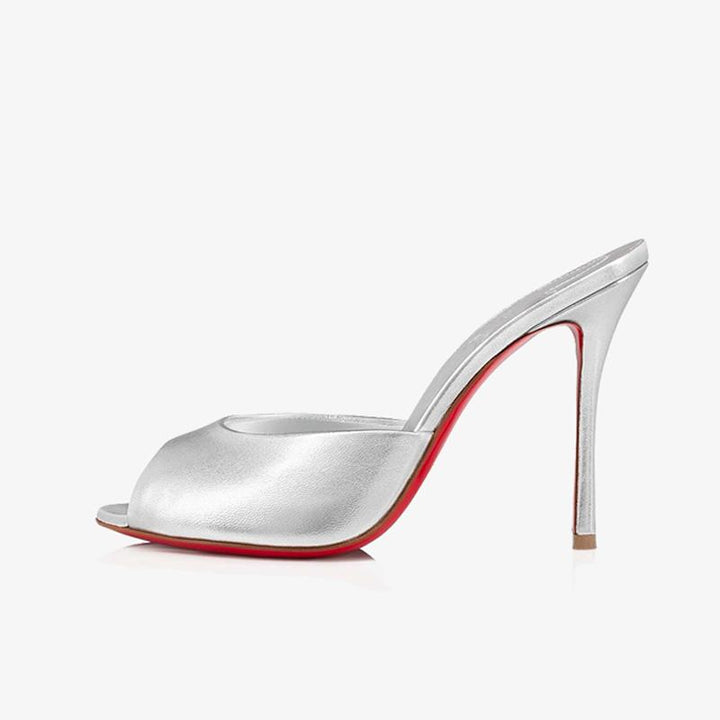 Silver Laminated Leather Almond Toe Heel - ARNO CONTI