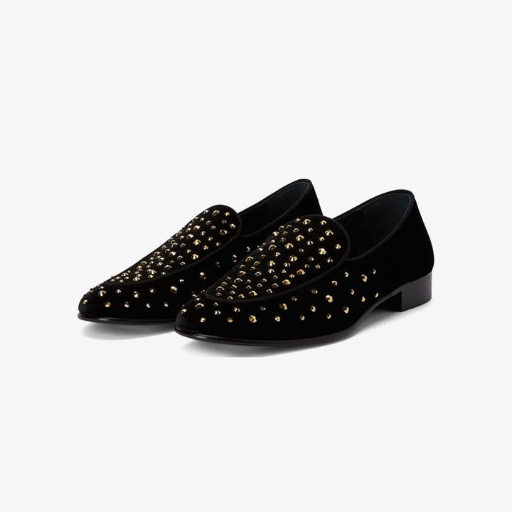 Black Velvet Crystal-Embellished Loafers - Arno Conti Shoe