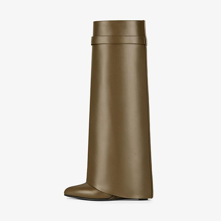 Chic Dark Khaki Calfskin High Boots - Arno Conti Shoe