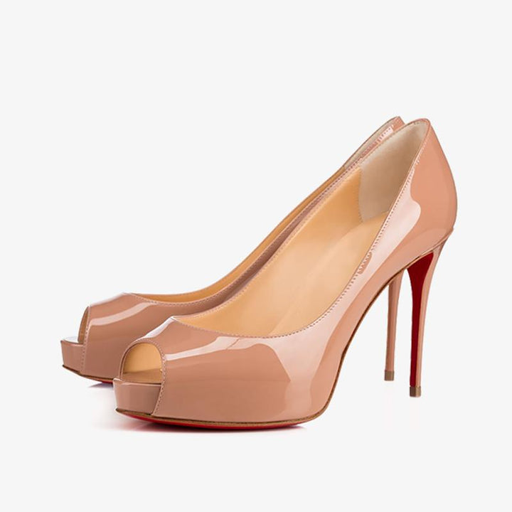 Nude Patent Leather Peep-Toe Pump - ARNO CONTI