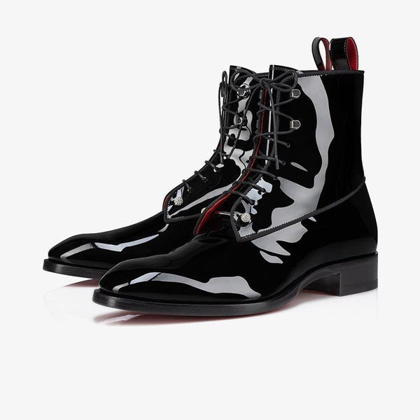 Black Patent Leather Lace-Up Boot - ARNO CONTI
