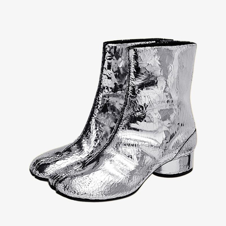 Broken Mirror Finish Split-Toe Boots 30mm Heel - Arno Conti Shoe
