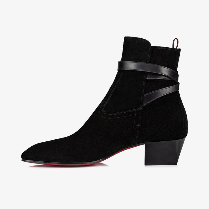 Black Suede Ankle Boot and Silver Buckle - ARNO CONTI