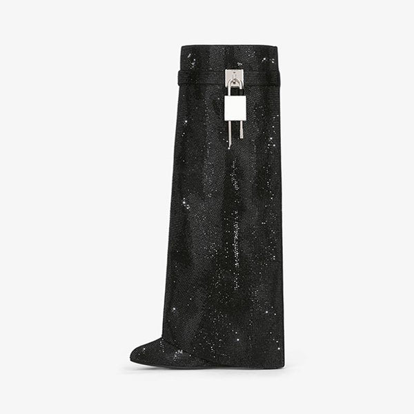 Stunning Black Satin Strass High Boots - Arno Conti Shoe
