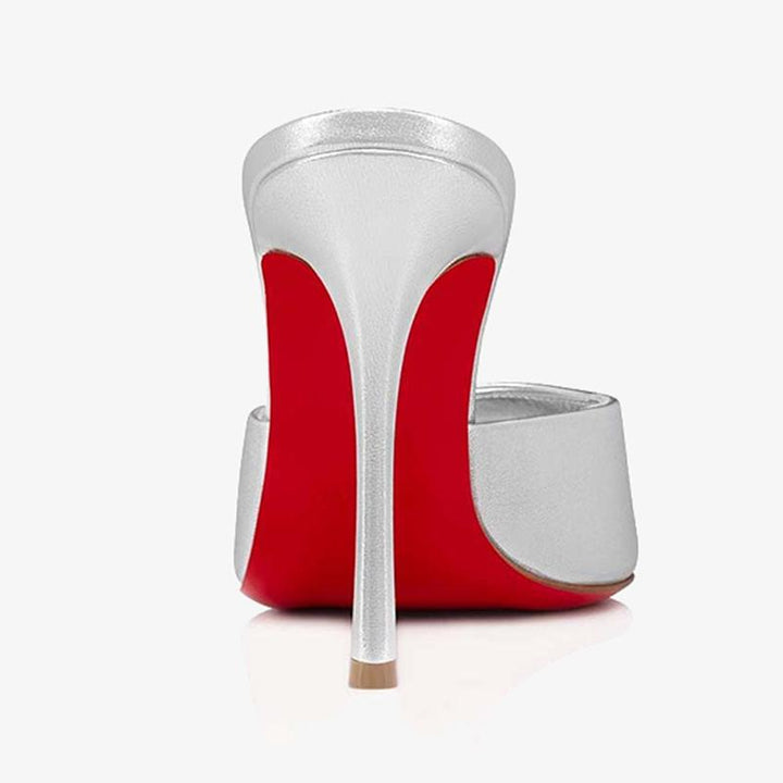 Silver Laminated Leather Almond Toe Heel - ARNO CONTI