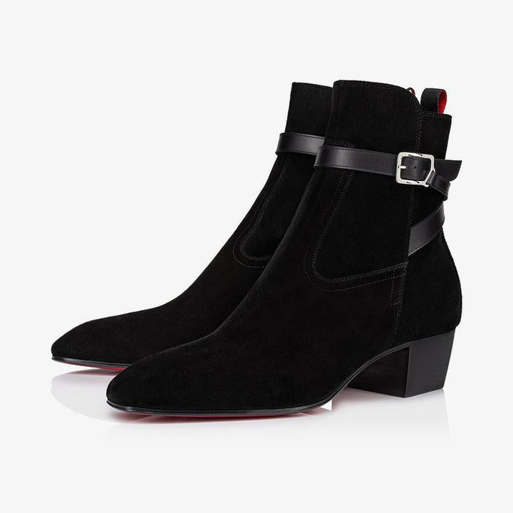 Black Suede Ankle Boot and Silver Buckle - ARNO CONTI
