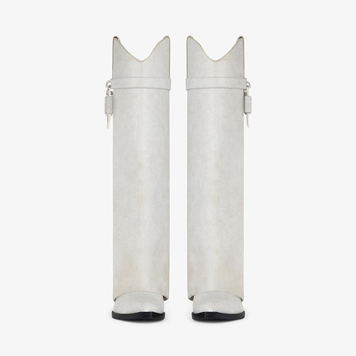 Sleek White Cowhide High Boots - Arno Conti Shoe