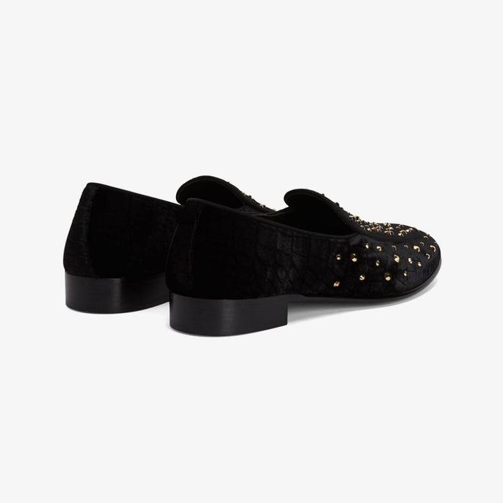 Black Velvet Crystal-Embellished Loafers - Arno Conti Shoe