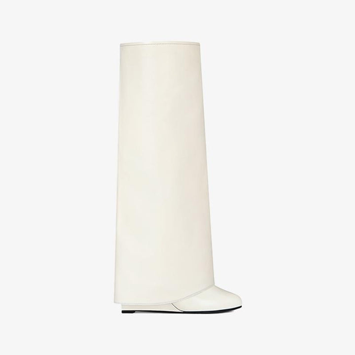 Sleek Ivory Slip-On High Boots - Arno Conti Shoe