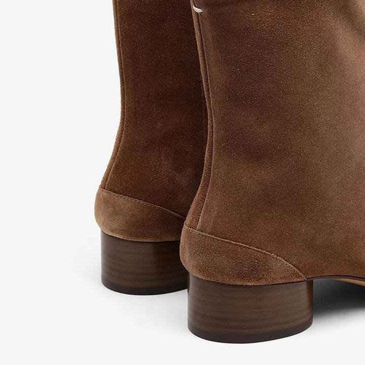 Suede Tabi Split-Toe Boots Cylindrical Heel - Arno Conti Shoe