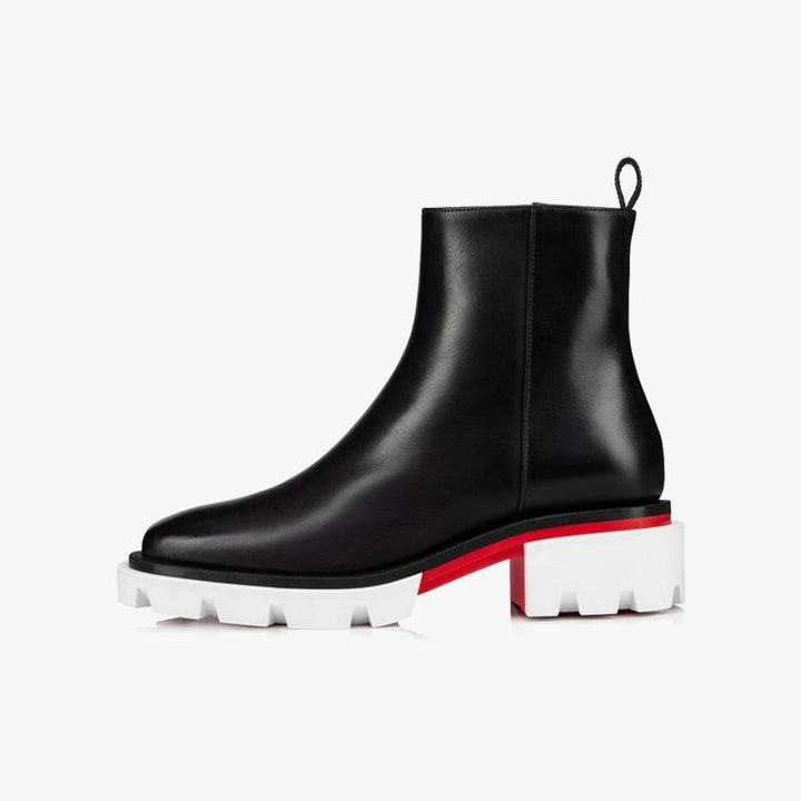 Black Leather White Lug Sole Boot - ARNO CONTI