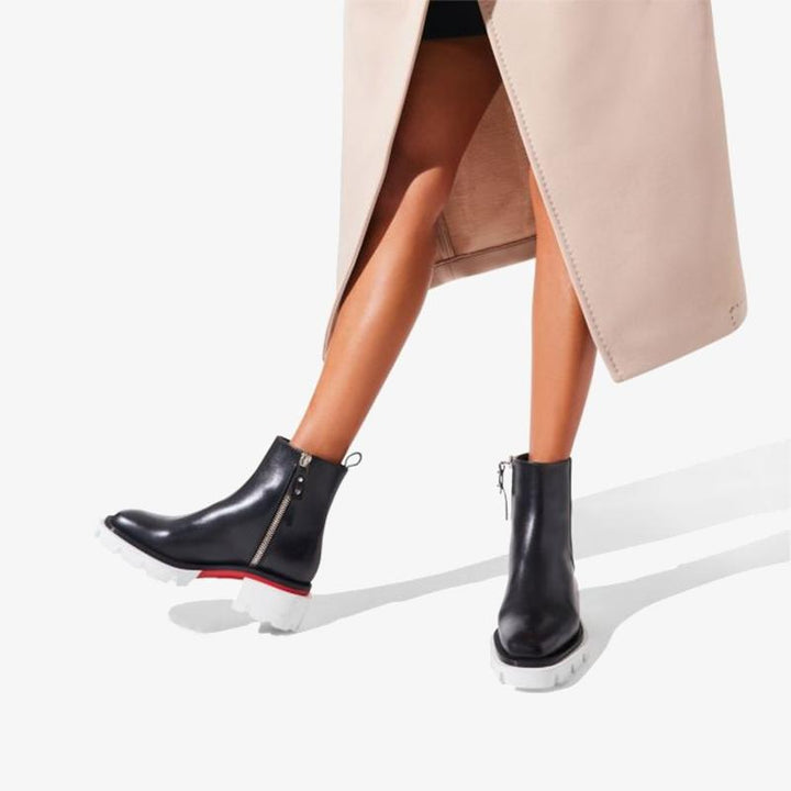 Black Leather White Lug Sole Boot - ARNO CONTI