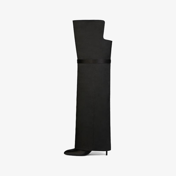 Sleek Black Satin Over-the-Knee Boots - Arno Conti Shoe