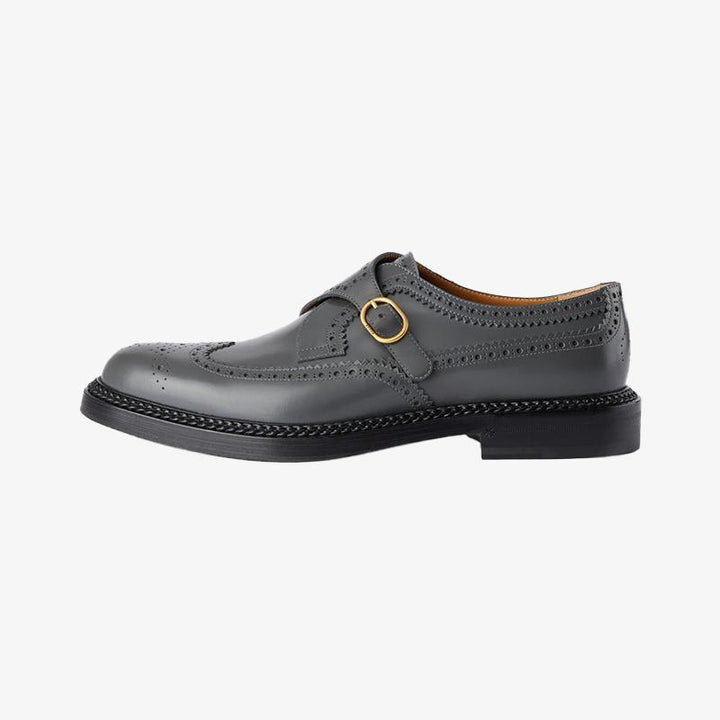Dark Grey Leather Shoes with Gold Buckle - Arno Conti Shoe