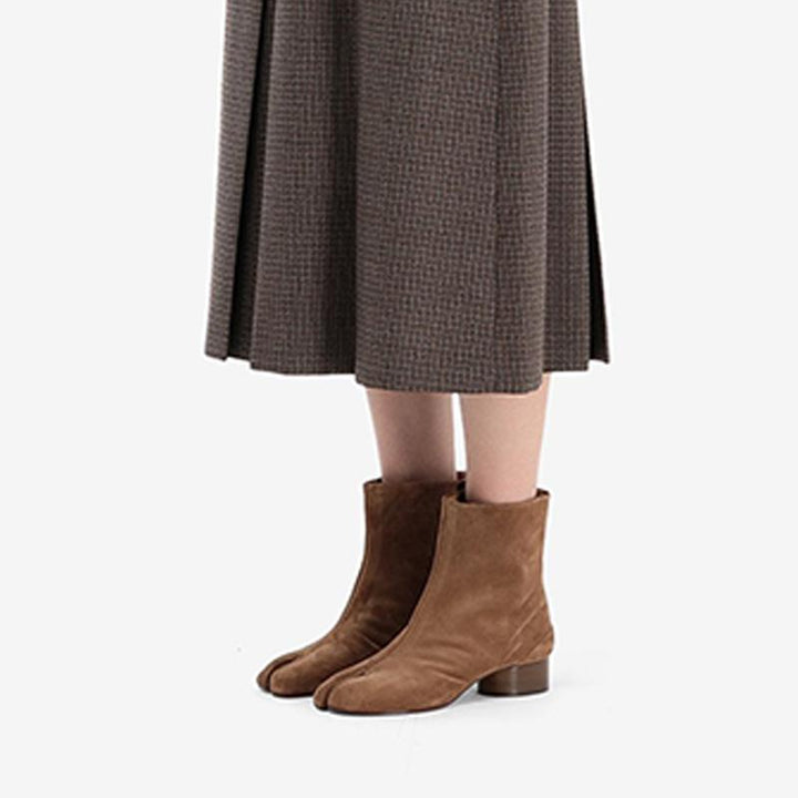 Suede Tabi Split-Toe Boots Cylindrical Heel - Arno Conti Shoe