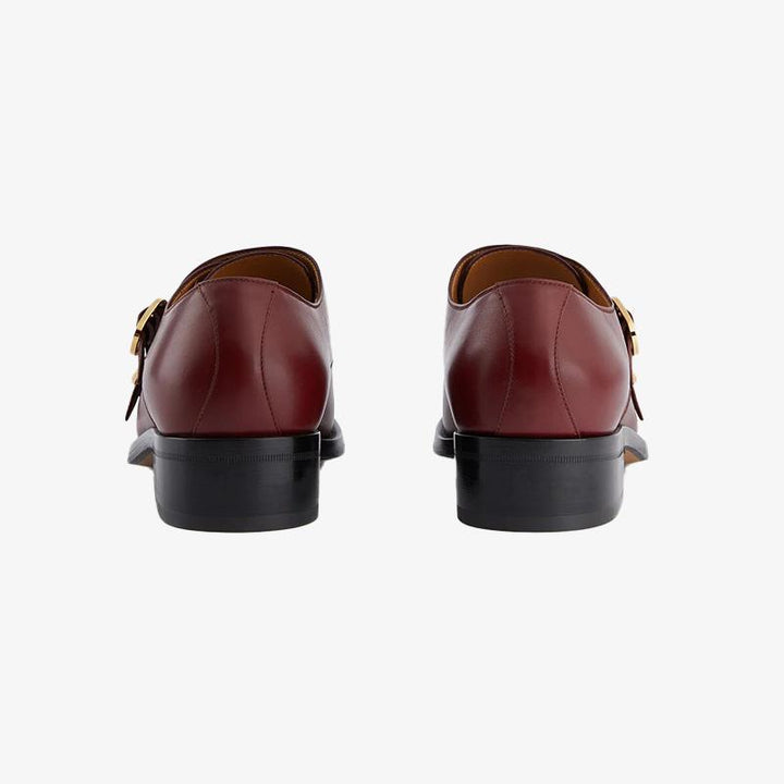 Bordeaux Red Leather Brogue Shoes with Buckle Strap - Arno Conti Shoe