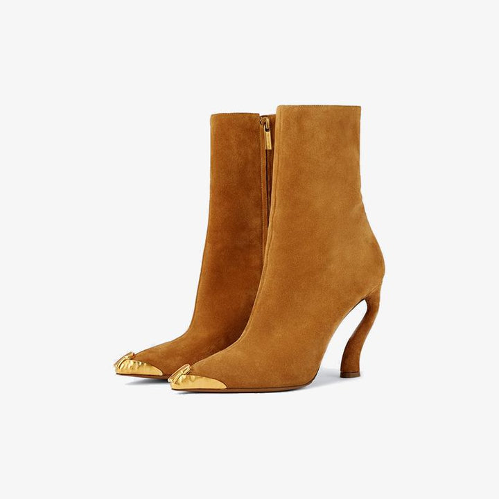 Suede Ankle Boots with Gold Toe Cap - Arno Conti Shoe