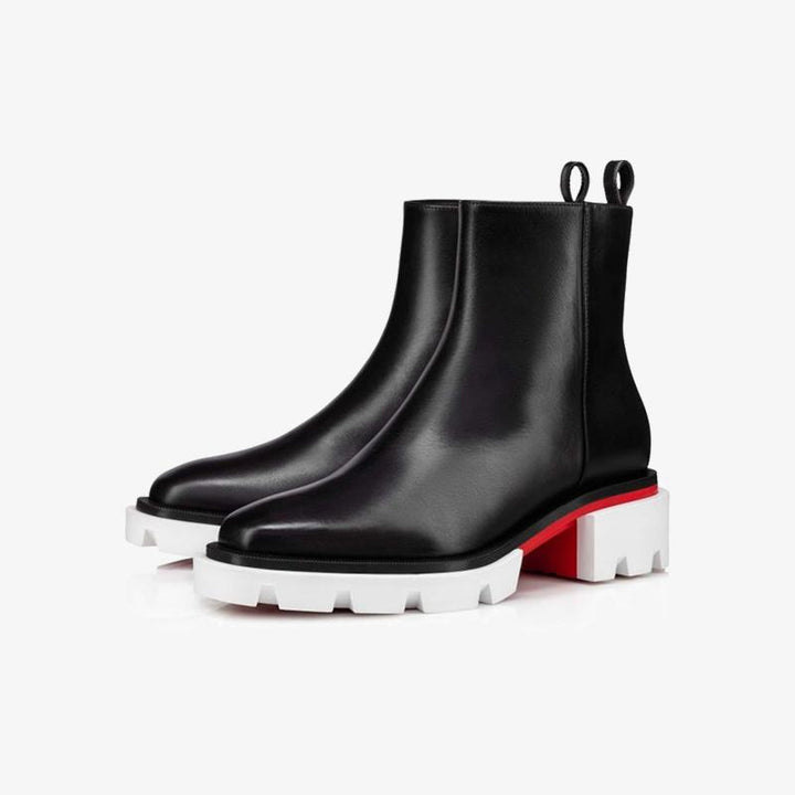Black Leather White Lug Sole Boot - ARNO CONTI