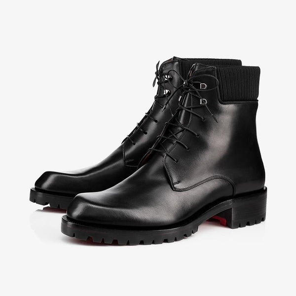 Black Patinated Calfskin Combat Boot with Grosgrain Trim - ARNO CONTI