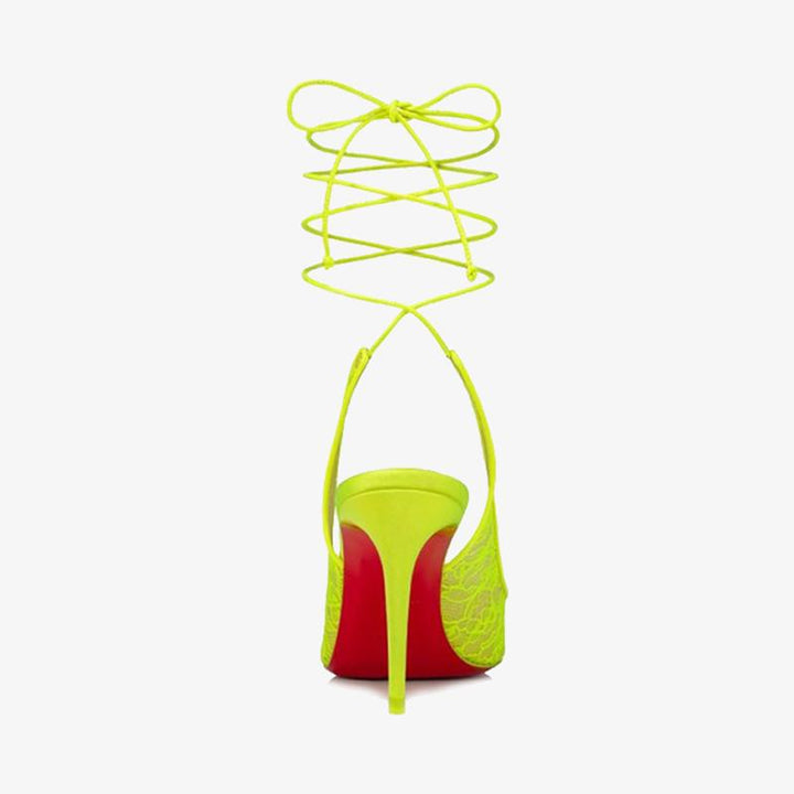 Fluo Yellow Lace Sandals with Stiletto Heel - ARNO CONTI
