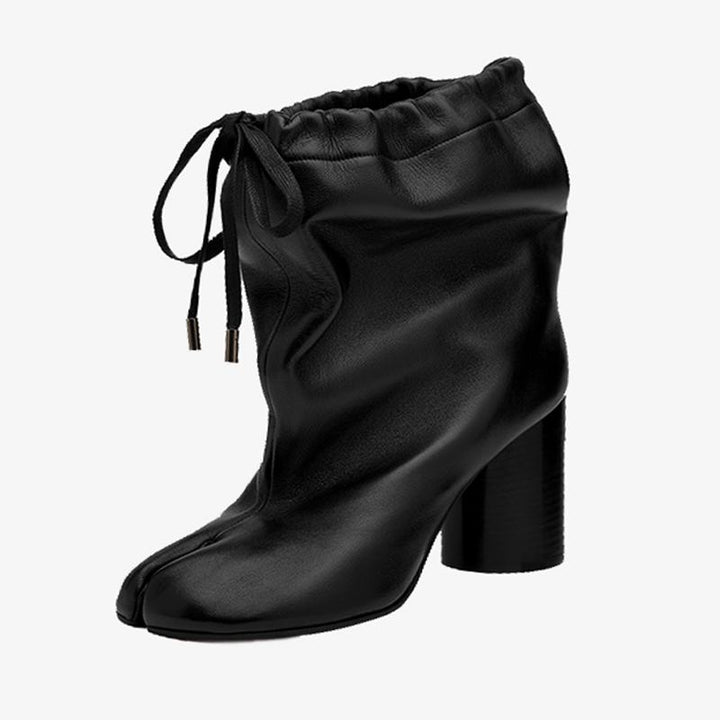 Black Drawstring Split-Toe Boots Women's - Arno Conti Shoe